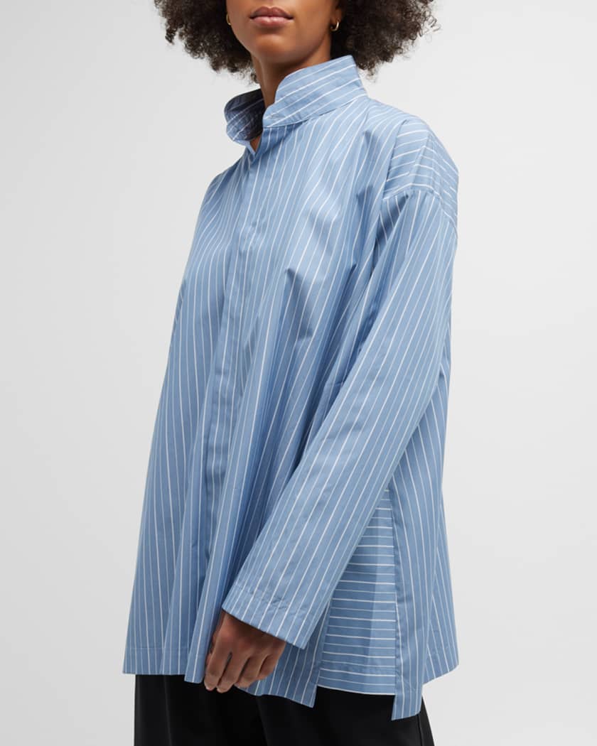 Striped Button-Front A-Line Shirt