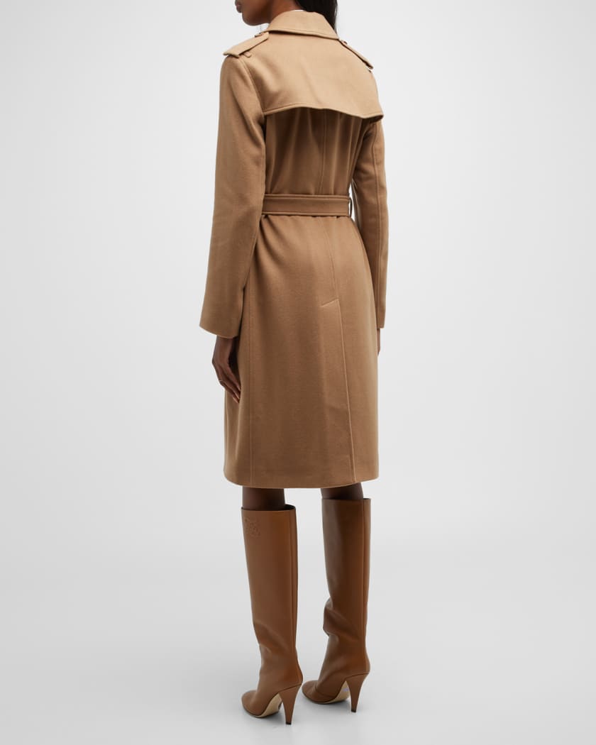 Burberry Kensington Double-Breasted Cashmere Trench Coat | Neiman Marcus