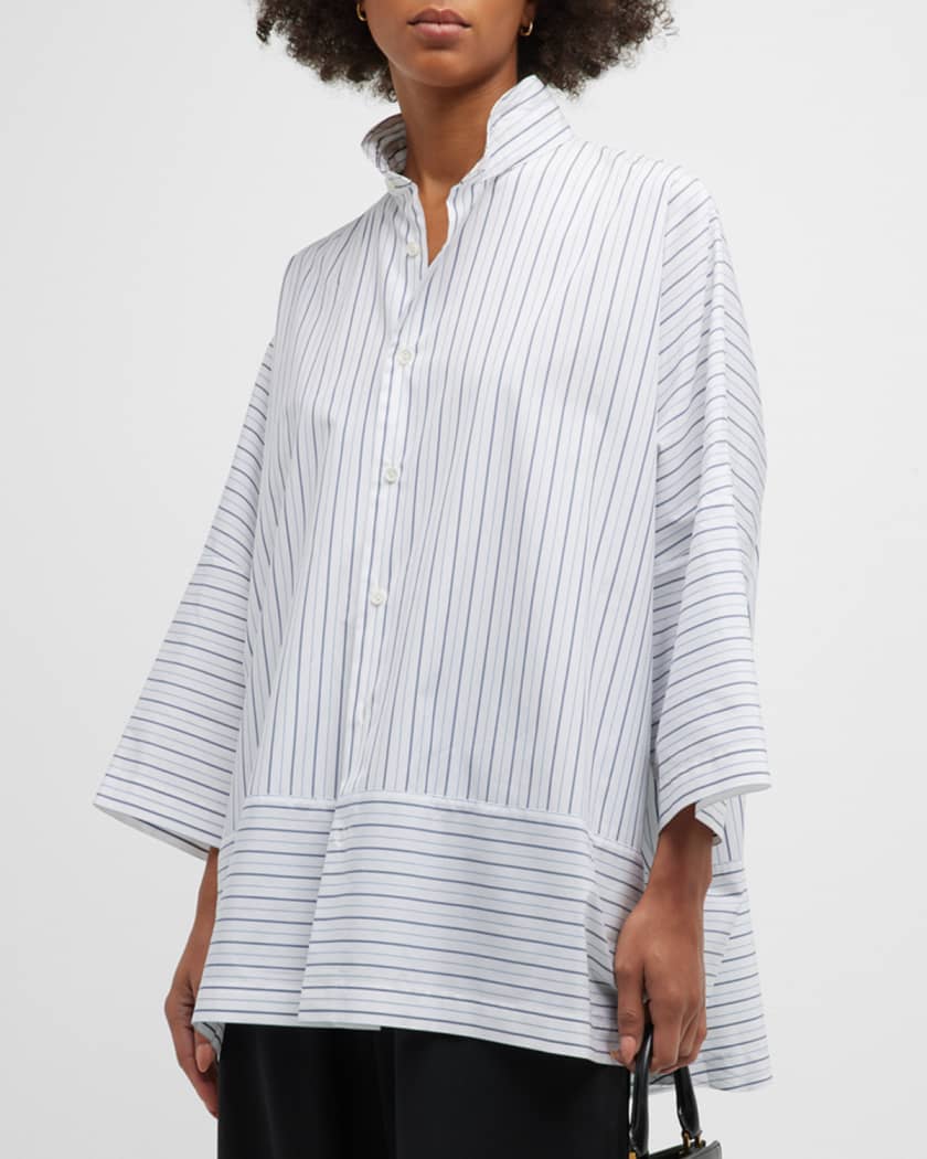 Striped Button-Front Shirt w/ Panel Edge