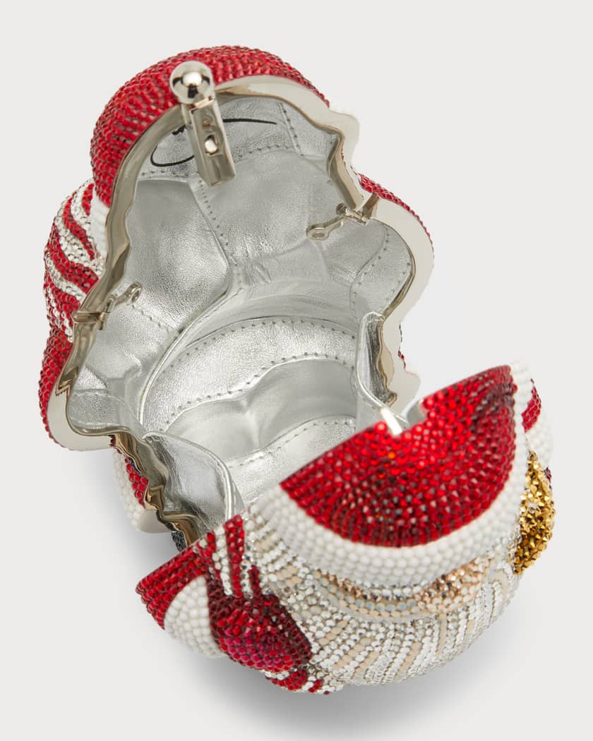 Judith Leiber Hot Lips Crystal-embellished Brass Clutch Bag in Red