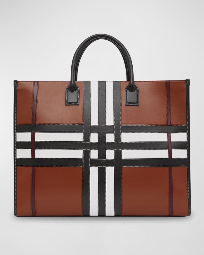 Burberry Men's Exaggerated Check Leather Tote Bag | Neiman Marcus
