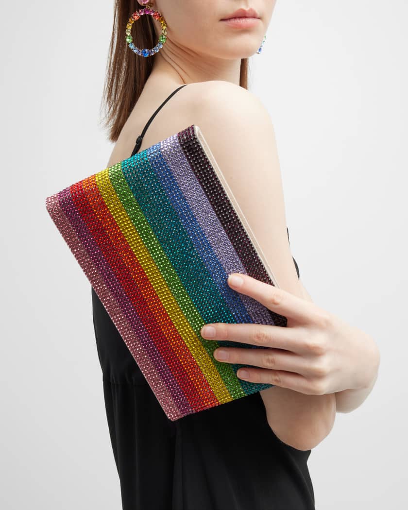 Judith Leiber Rainbow Stripe Crystal Zip Pouch