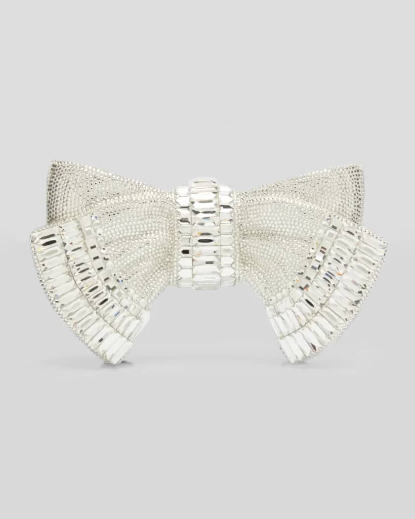 JUDITH LEIBER Crystal Bow Minaudiere Clutch Silver 229346