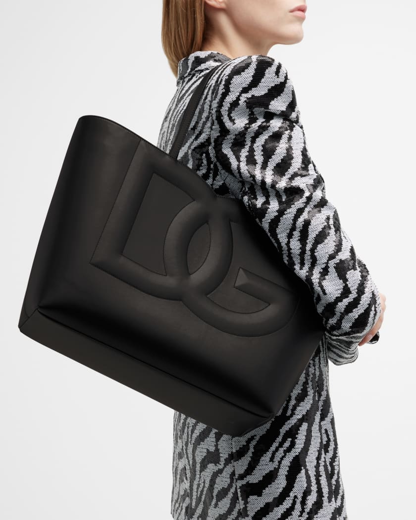 Dolce&Gabbana DG Logo Leather Tote Bag, Bianco Otti, Women's, Handbags & Purses Tote Bags & Totes
