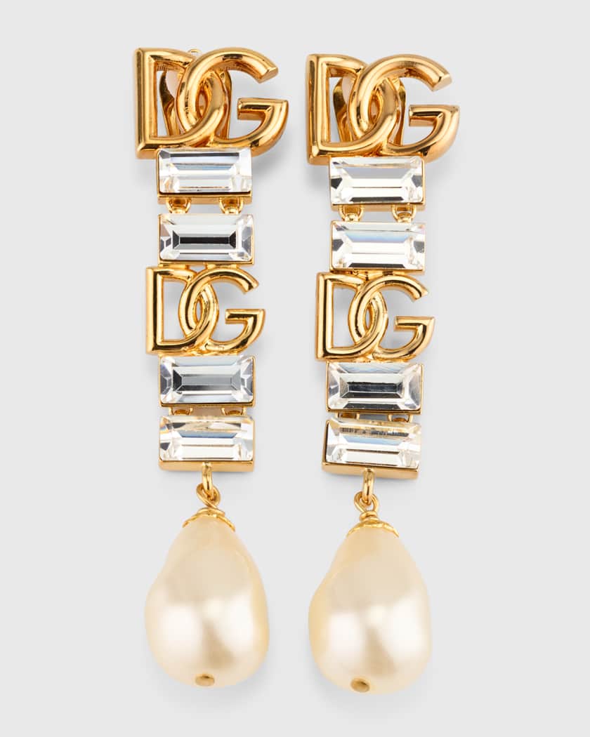 Dolce&Gabbana Bijoux Pearly Crystal DG-Logo Drop Earrings