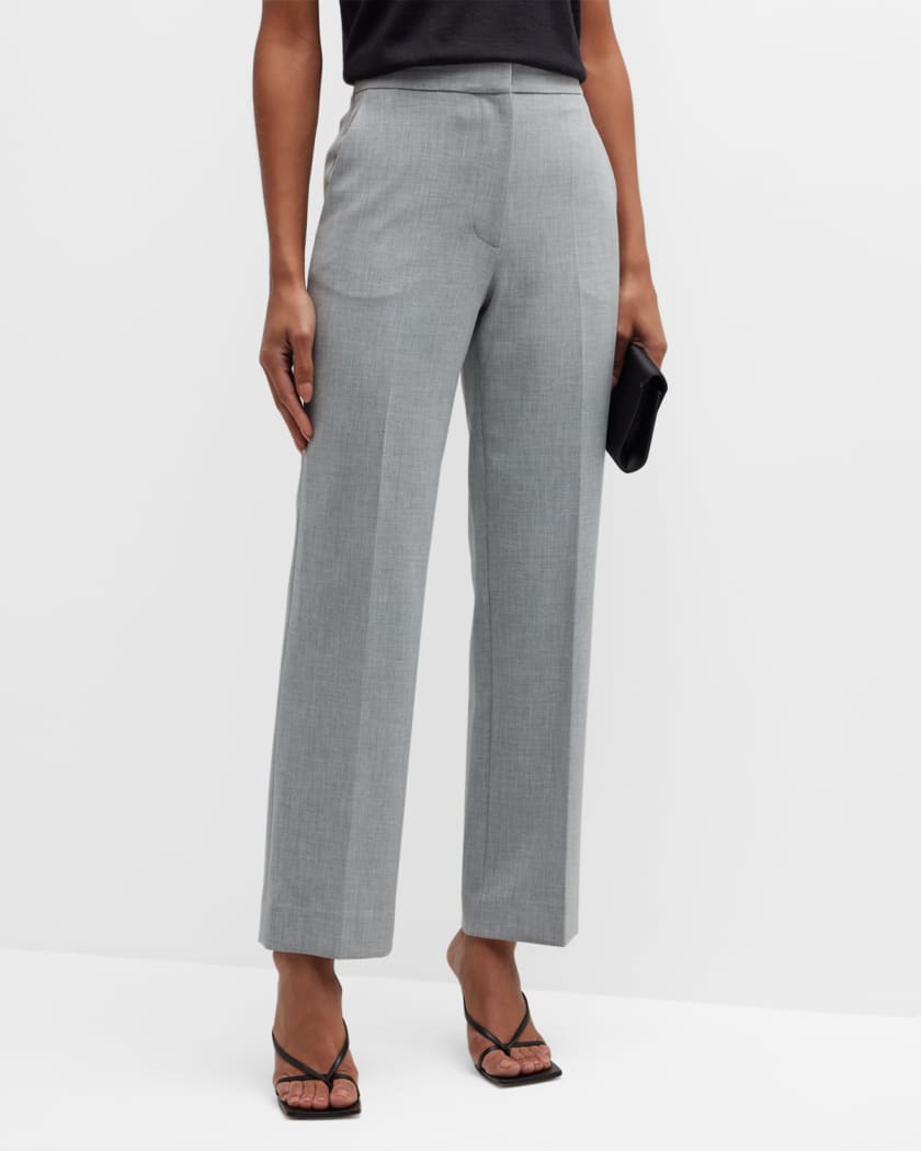 St. John Straight-Leg Crop Melange Double-Weave Pants | Neiman Marcus