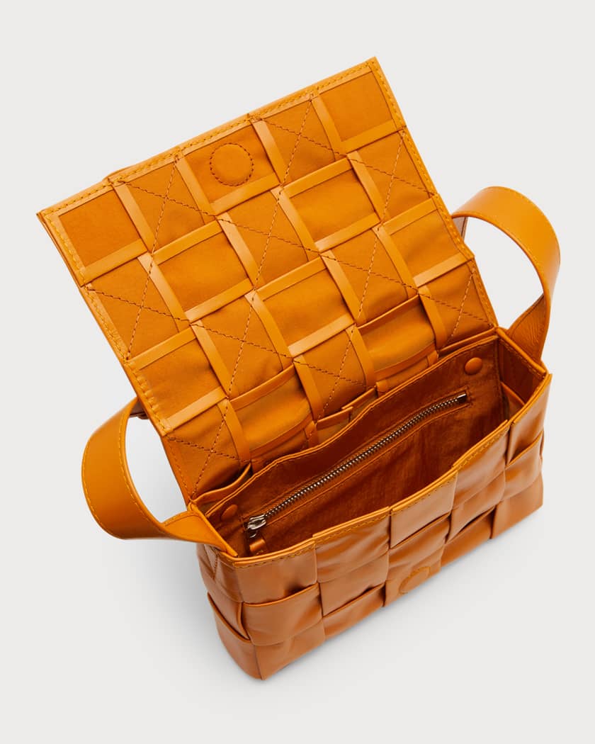 Bottega Veneta Cassette Padded Intrecciato Leather Shoulder Bag Orange