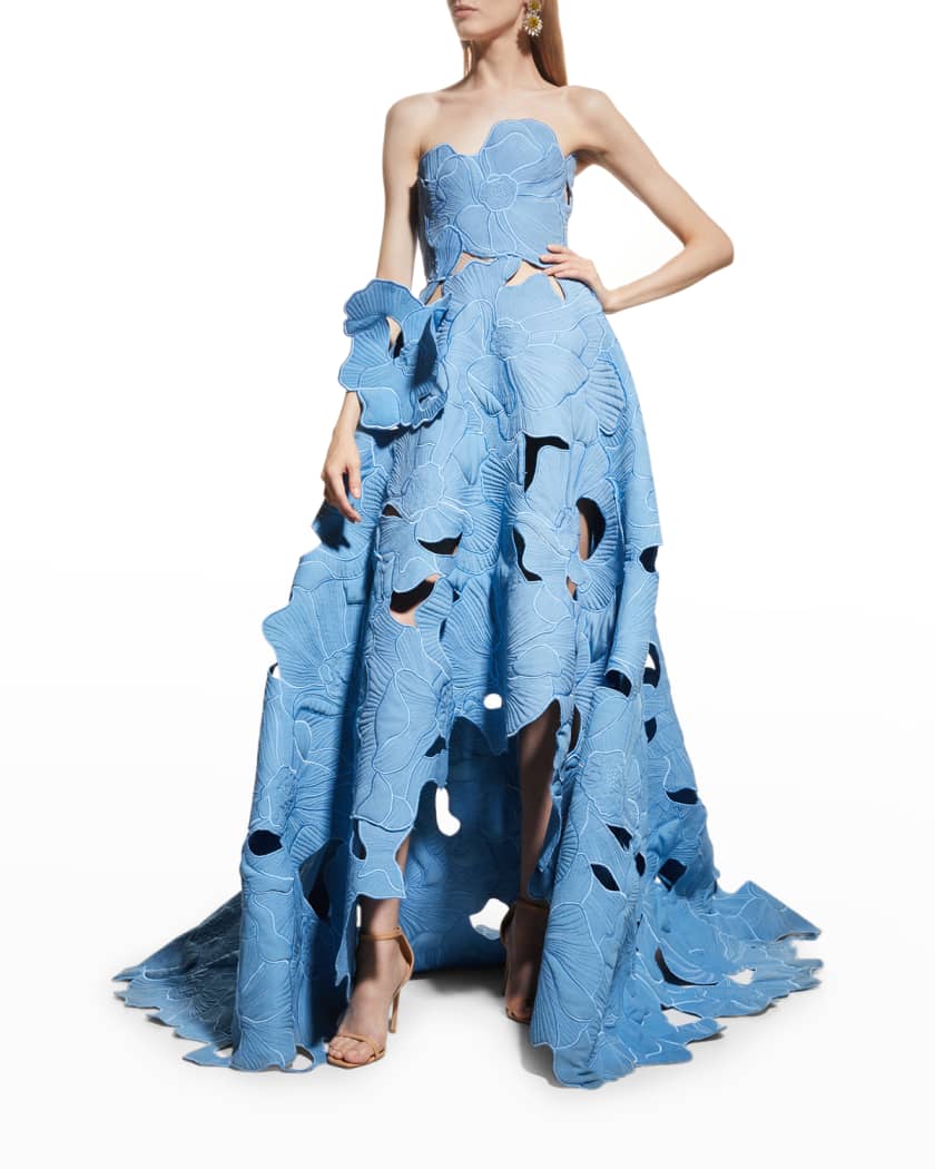 Strapless Floral Embroidered Cutout Ball Gown