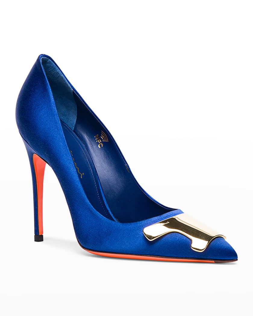 Puff Satin Plaque Pumps