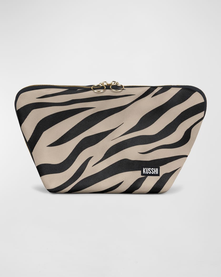 KUSSHI Vacationer Zebra-Print Makeup Bag | Neiman Marcus
