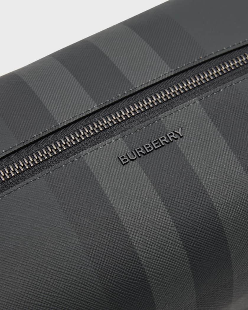 Burberry Men s Charcoal Check Leather Travel Zip Pouch Neiman Marcus
