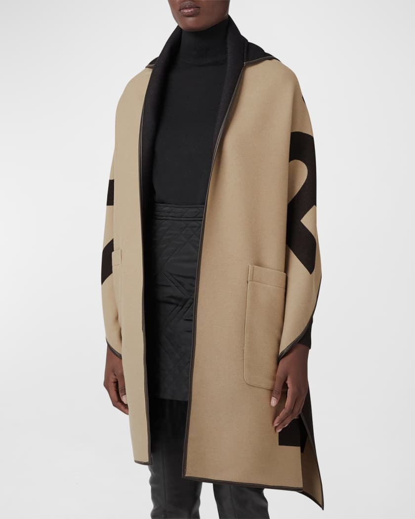 Burberry Helene Hooded Jacquard Logo Wool Stole | Neiman Marcus
