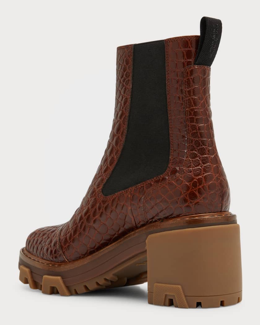 & Bone Shiloh Croc-Embossed Chelsea Boots | Neiman Marcus
