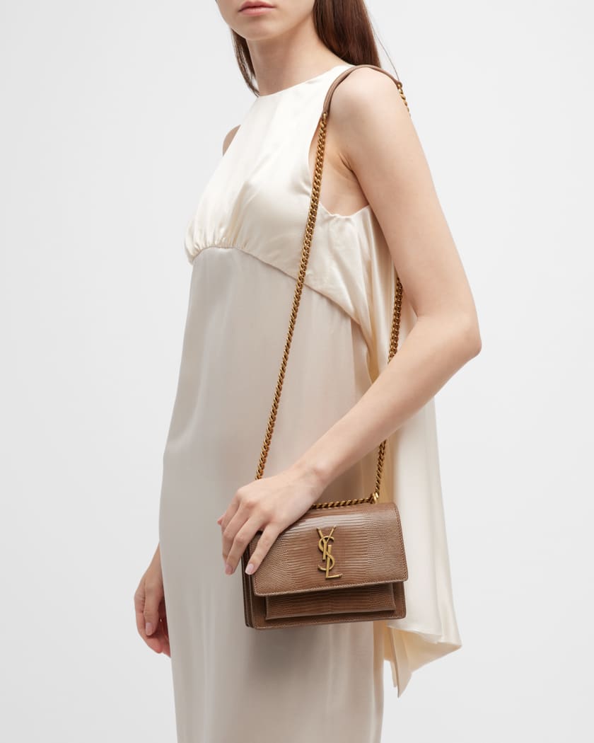 Sunset Croc-embossed Leather Shoulder Bag In White Vintage