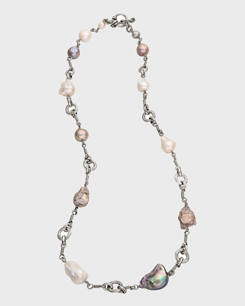 Stephen Dweck Hand Carved Baroque Multihued Pearl Necklace in Sterling Silver Neiman Marcus