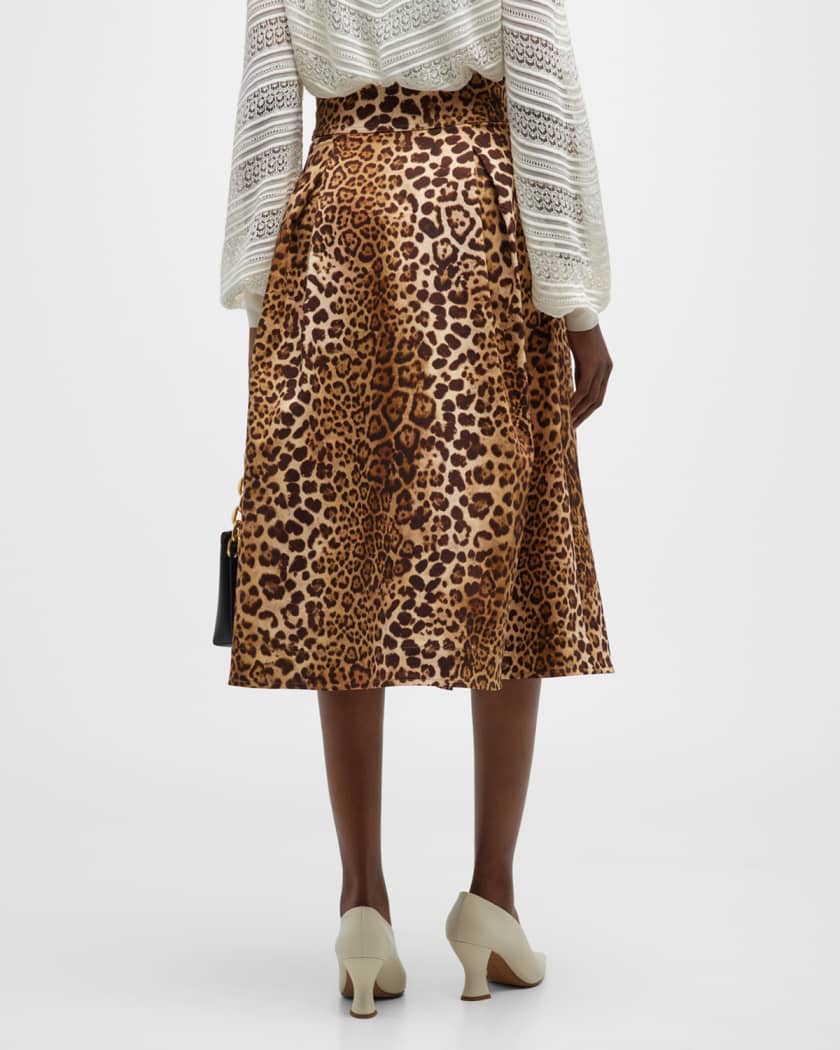 leopard print pleated midi skirt