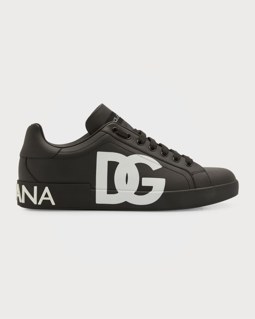Dolce&Gabbana Men's Calfskin Nappa Portofino Sneakers with DG Logo | Neiman Marcus
