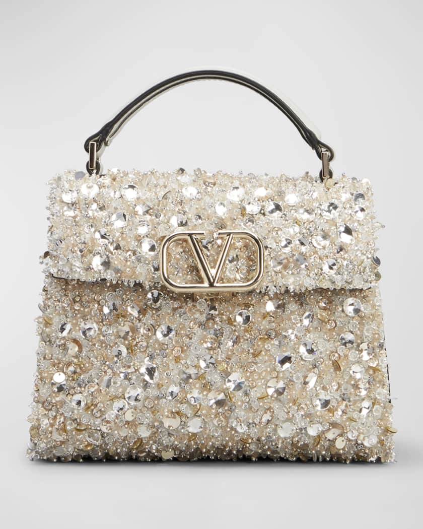 Valentino Mini Vsling Crystals Top Handle Bag Silver