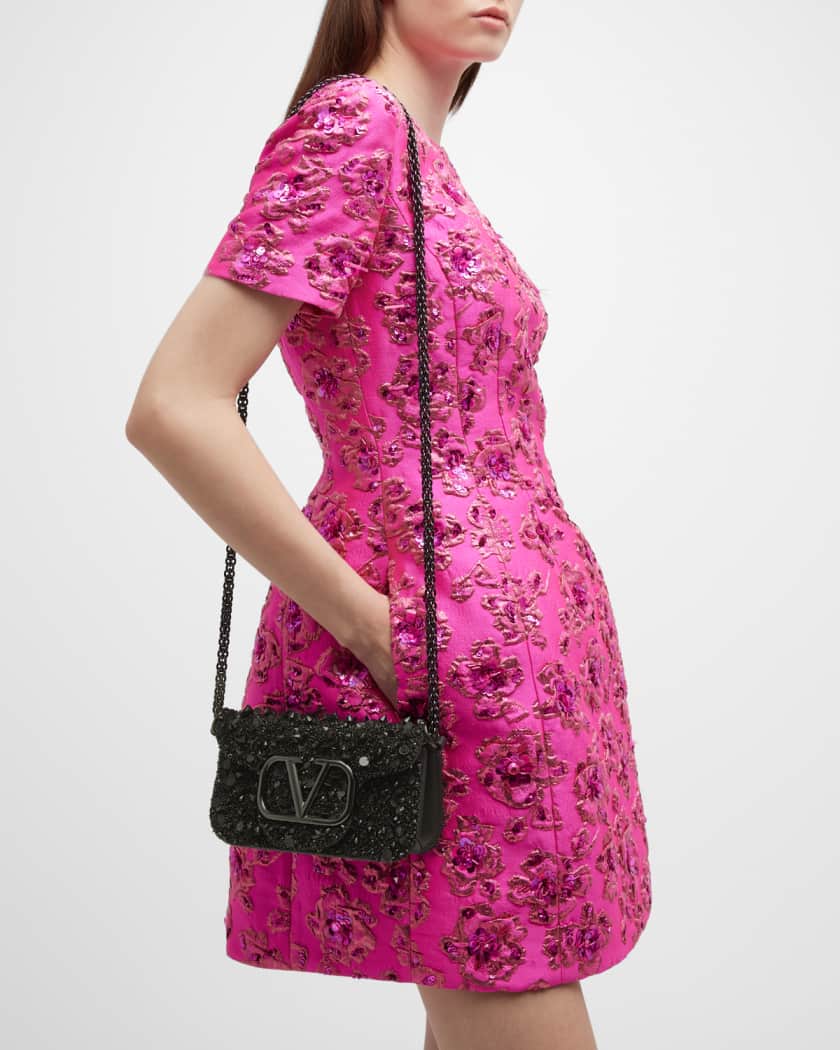 Valentino Garavani Loco Small Vlogo Sequins Shoulder Bag, Nero Fondant, Women's, Handbags & Purses Shoulder Bags