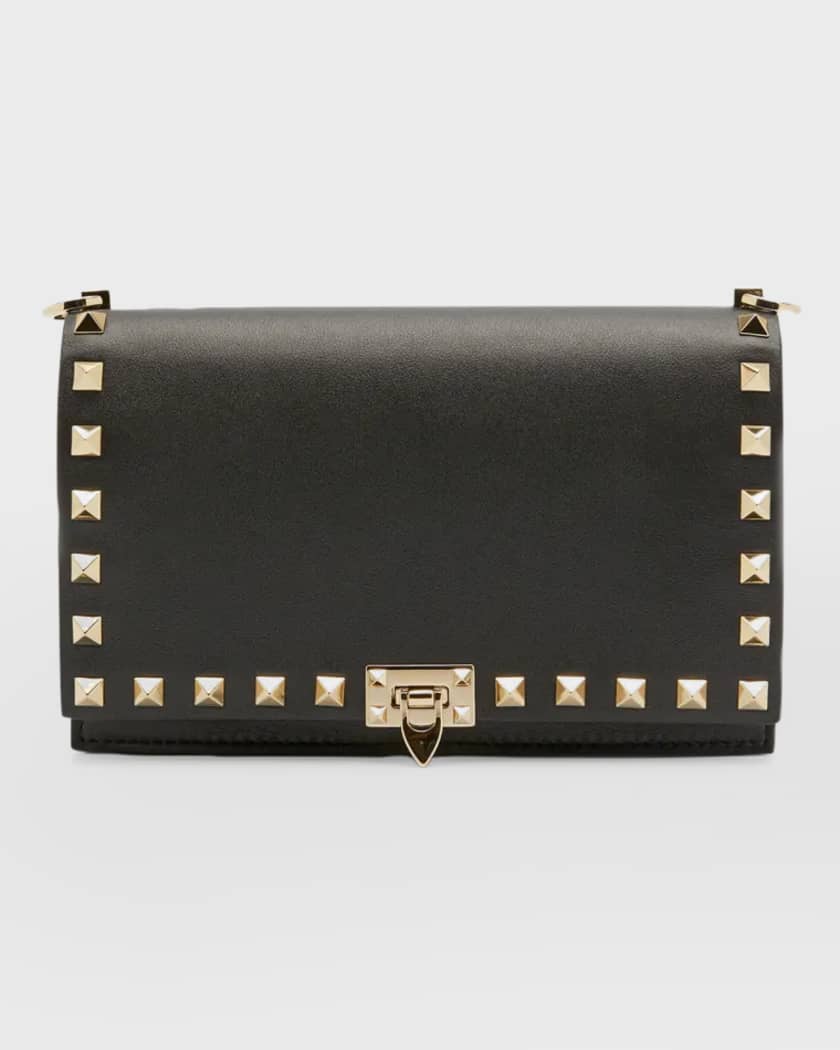 Valentino+Rockstud+Gold+Shoulder+Bag+Small+Black+Leather for sale online
