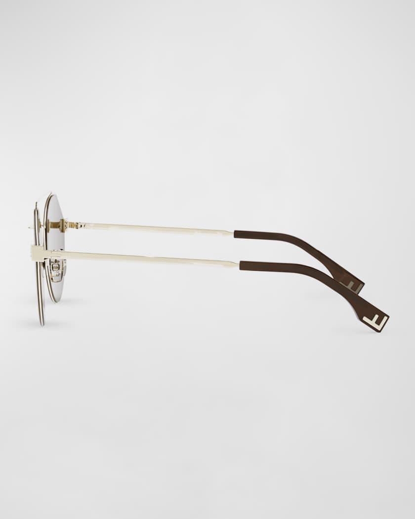 Fendi Men's Monogram Lens Metal Round Sunglasses In Ruthenium