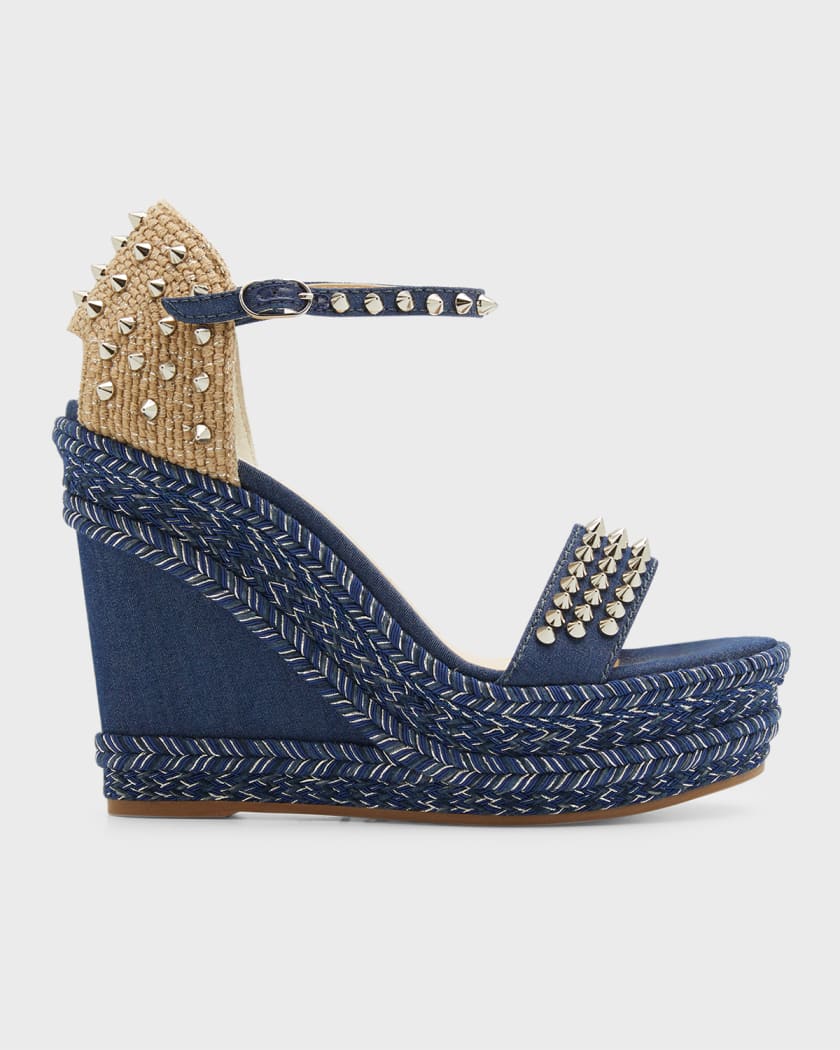 Christian Louboutin Mad Monica Denim Spike Wedge Espadrille