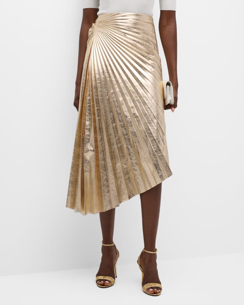 A.L.C. Tori Pleated Metallic Vegan Leather Midi Skirt Neiman Marcus