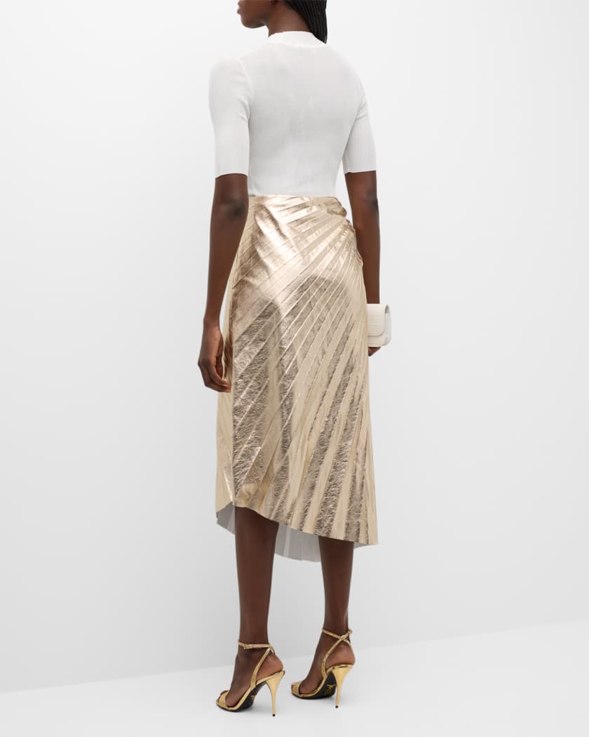 Gold leather midi skirt hot sale