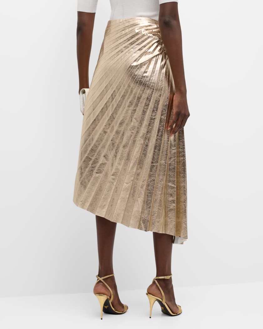 A.L.C. Tori Pleated Metallic Vegan Leather Midi Skirt Neiman Marcus