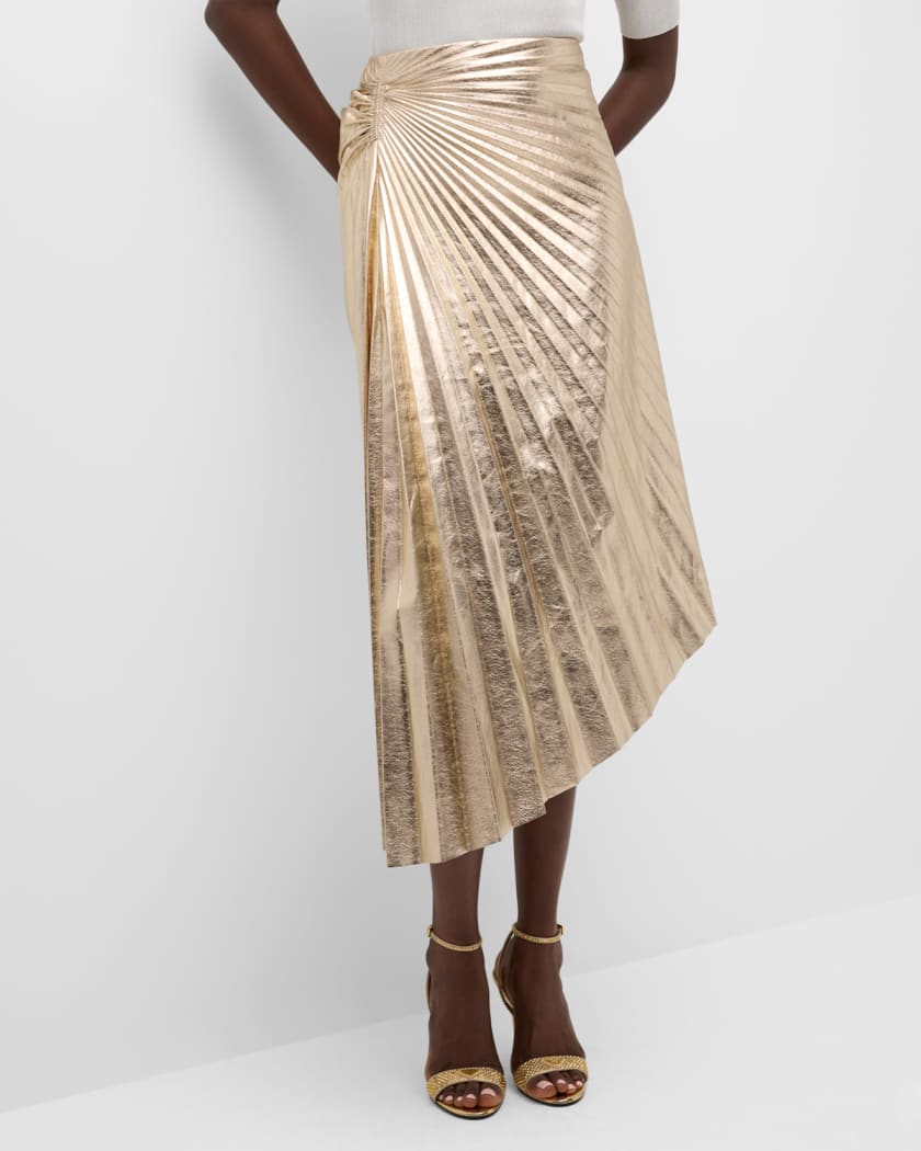 Gold leather 2025 pleated skirt
