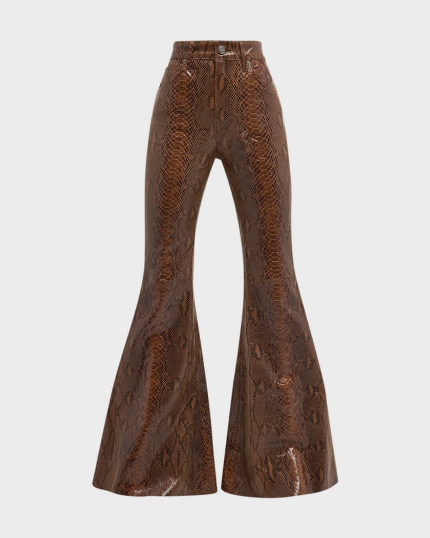 Super High-Rise Snakeskin Leather Super Bell Flare Pants