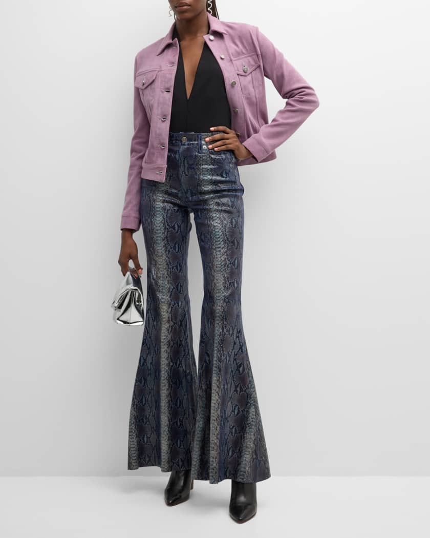 Super High-Rise Snakeskin Leather Super Bell Flare Pants