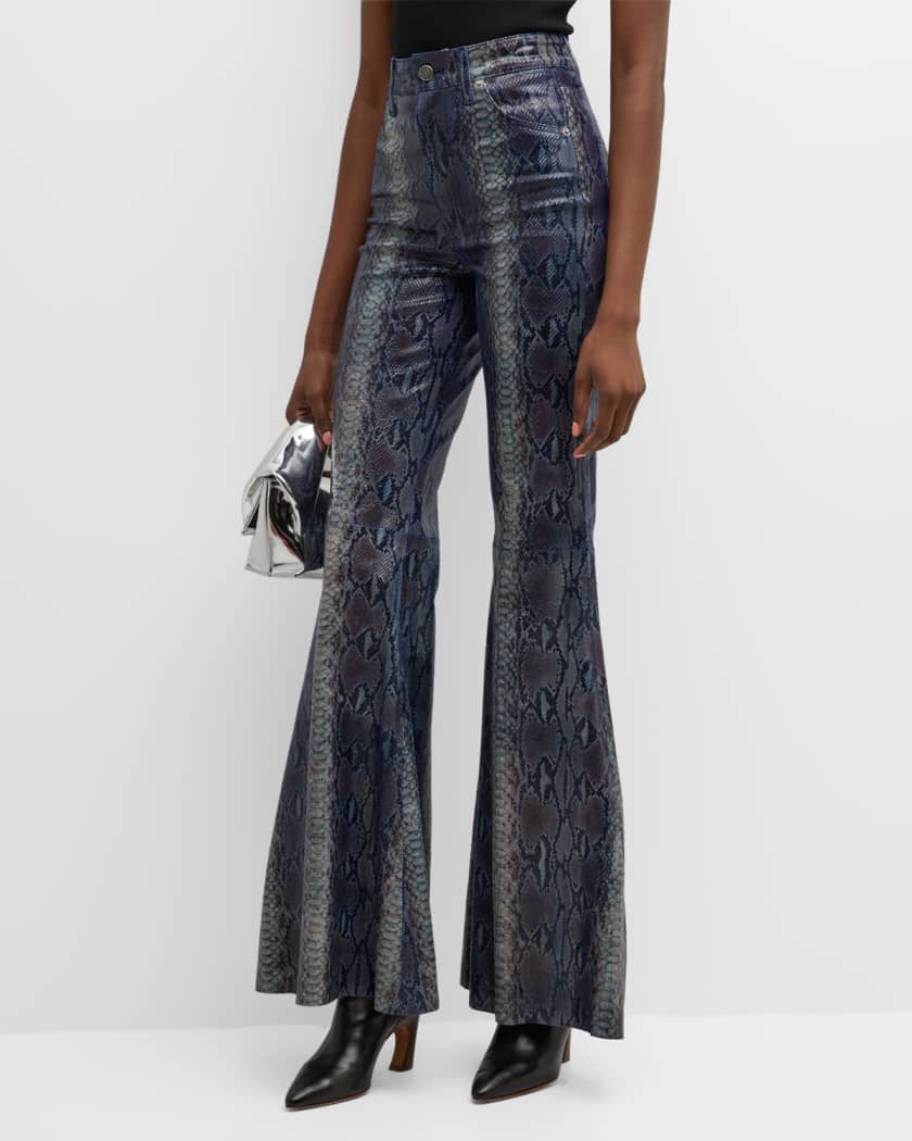 Super High-Rise Snakeskin Leather Super Bell Flare Pants