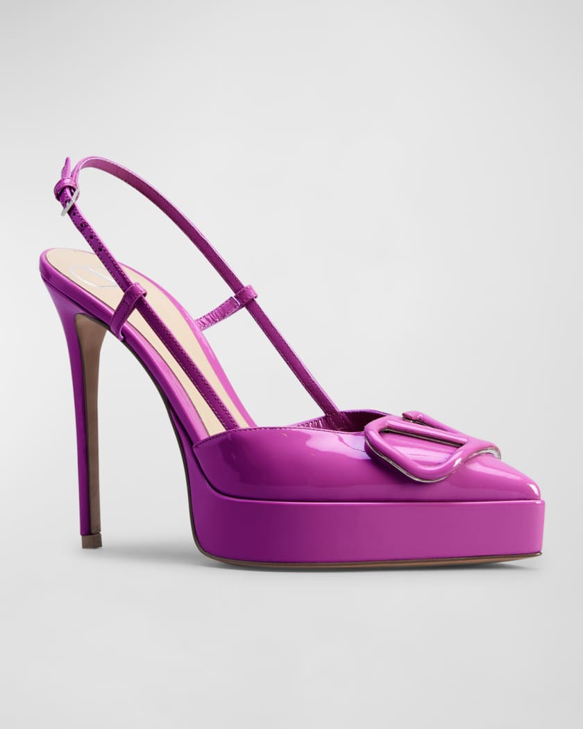 VLogo Medallion Patent Slingback Pumps