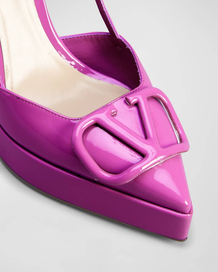 Valentino Garavani VLogo Medallion Patent Slingback Pumps | Neiman