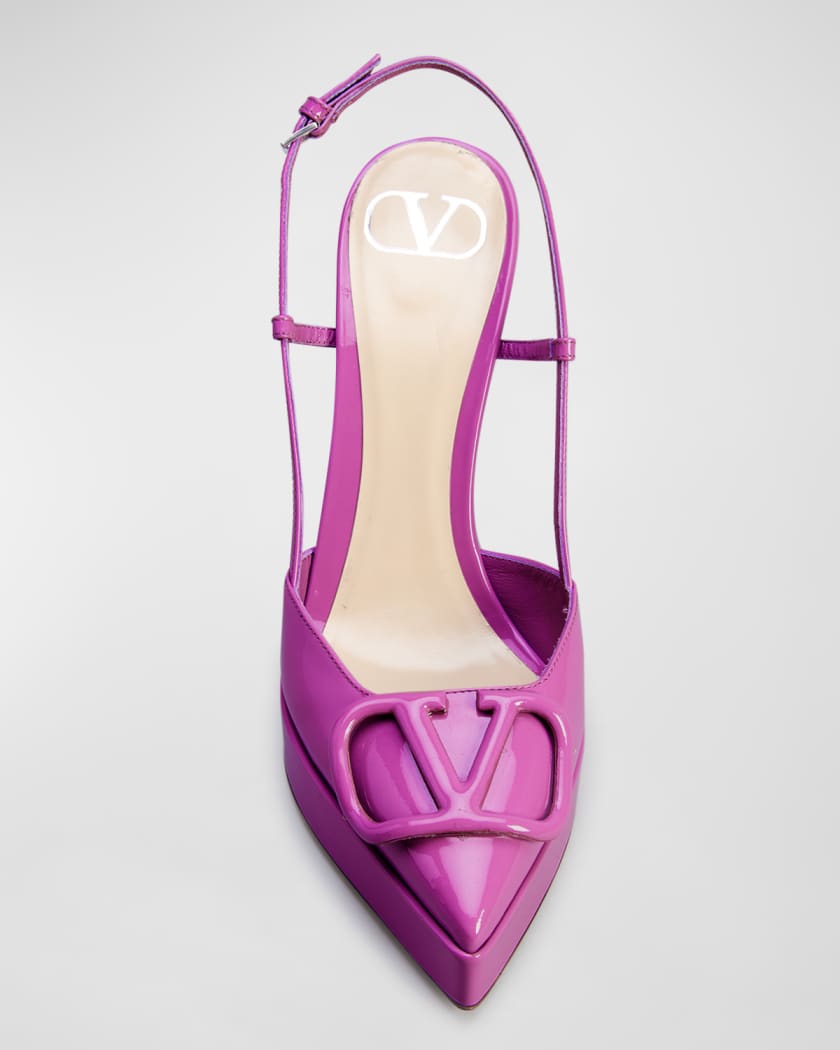 Valentino Garavani VLogo Medallion Patent Slingback Pumps | Neiman