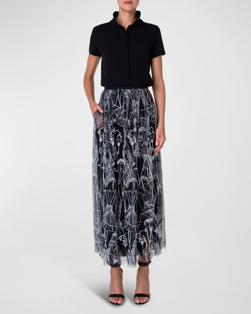 Akris Embroidered Tulle Maxi Skirt Neiman Marcus