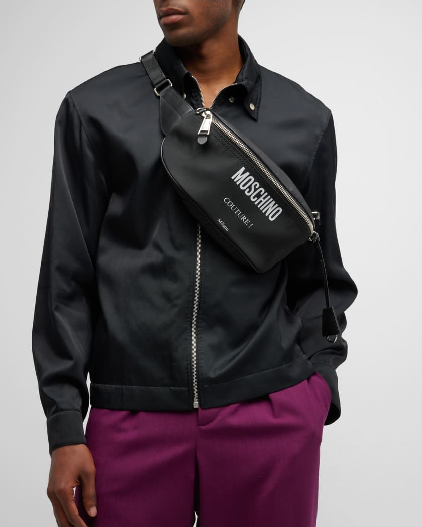 Moschino - Men's Jacquard Logo Beltpack Belt Bag - Black - Leather