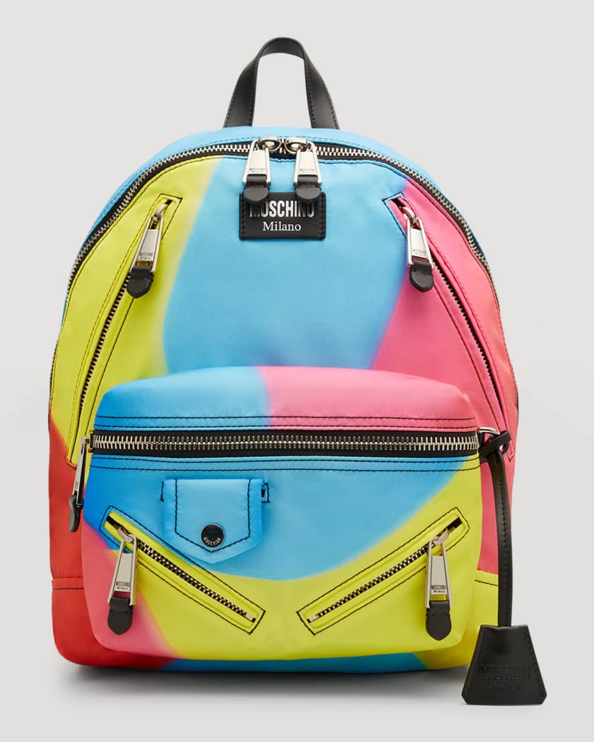 Moschino Men's Projection Print Nylon Multi-Zip Backpack