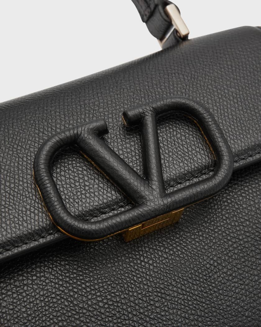 Valentino Garavani VRing Top Handle Satchel Leather Small Black 20864850