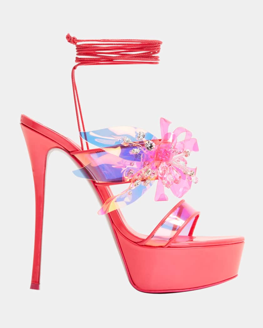 kyst Sydamerika fordomme Christian Louboutin Alyah Iridescent Flower Red Sole Sandals | Neiman Marcus