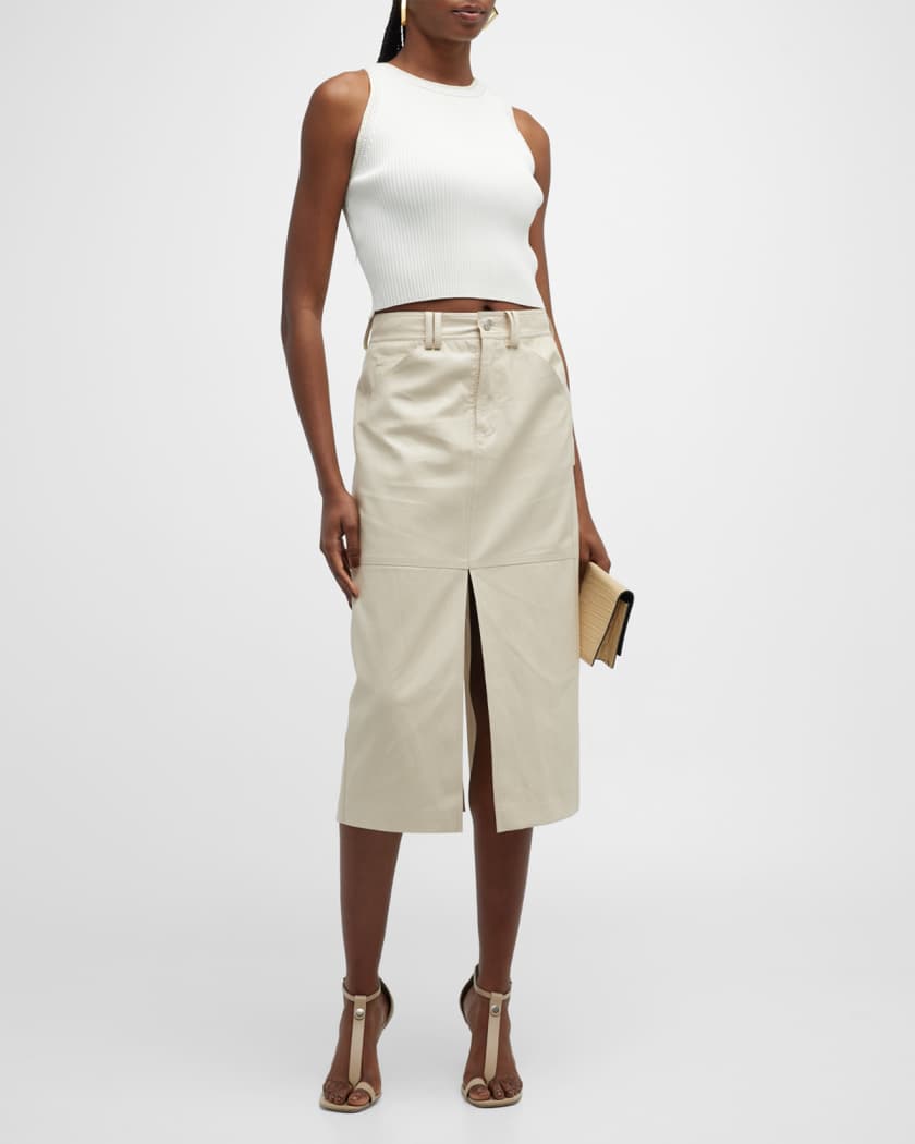 Vegan leather midi pencil hot sale skirt