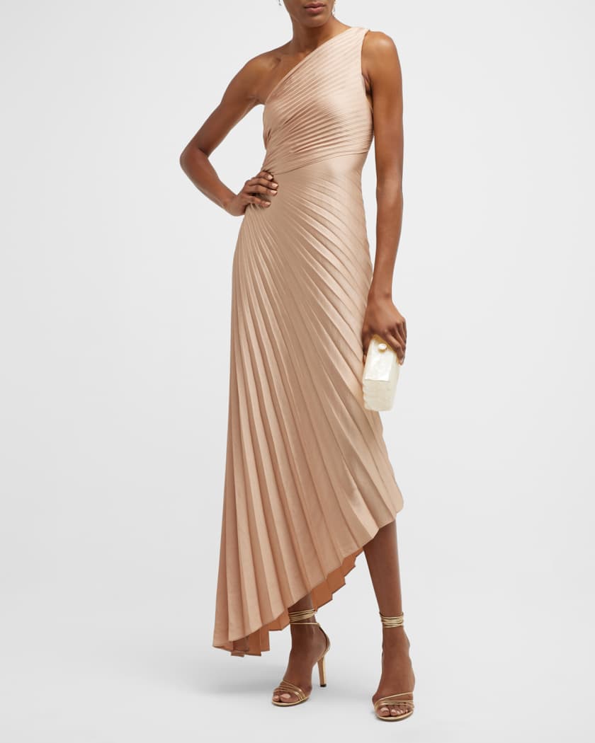 A.L.C. Delfine Pleated One-Shoulder Midi Dress Neiman Marcus