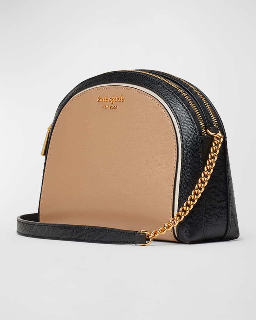 Kate Spade Morgan Colorblocked Saffiano Leather Double Zip Dome Crossbody Bag Cafe Mocha