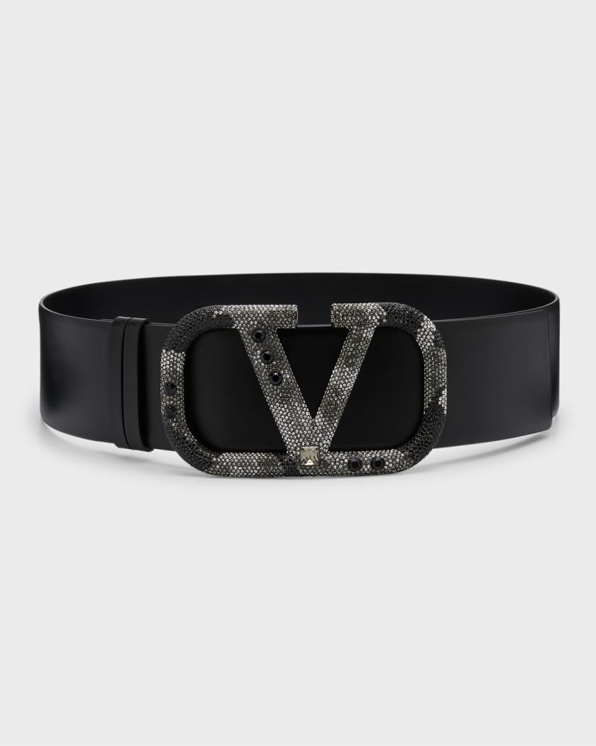 Valentino Garavani Rhinestone Logo Leather Belt | Neiman Marcus