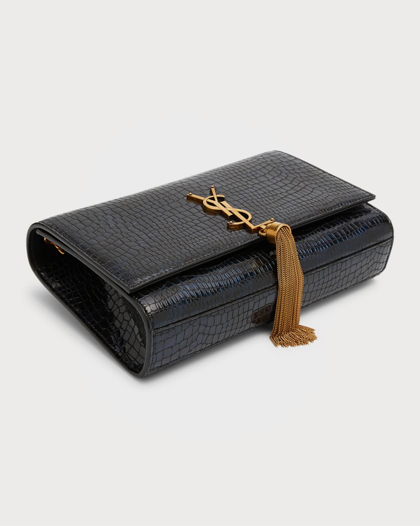 Saint Laurent Luxury Python Stamped Calfskin Monogram YSL Kate Medium Bag