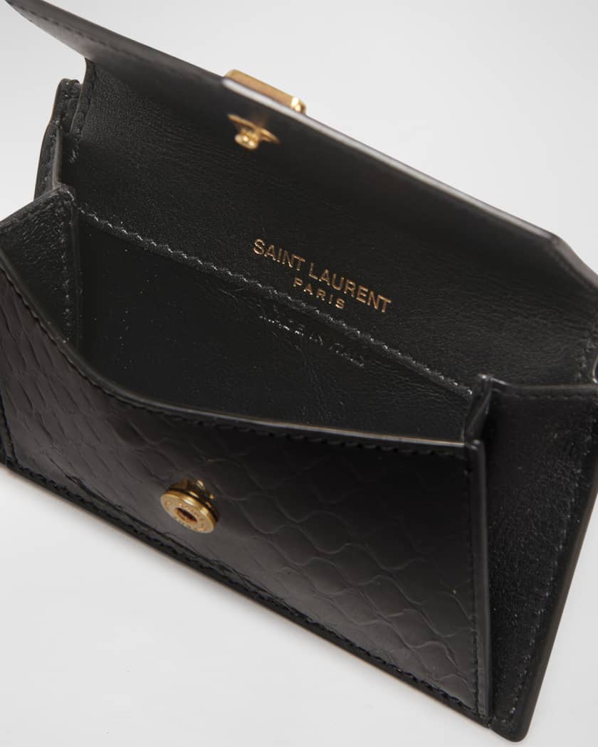 Saint Laurent Business Card Case in Grain de Poudre Embossed Leather