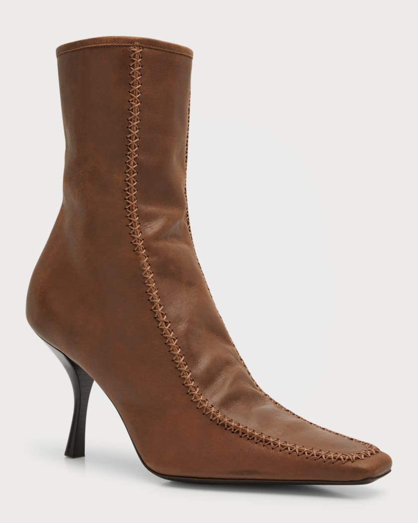 THE ROW Romy Leather Stiletto Ankle Booties