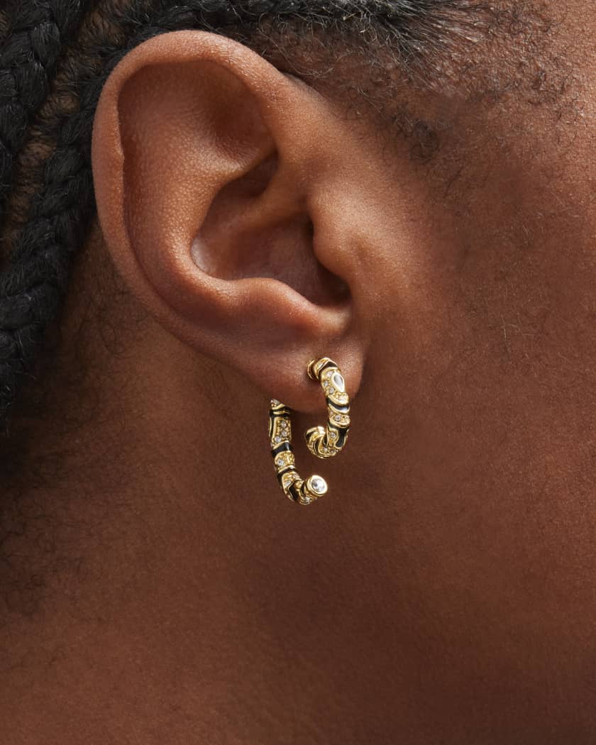 Zebra Stripe Earrings  Striped earrings, White enamel, 18k gold