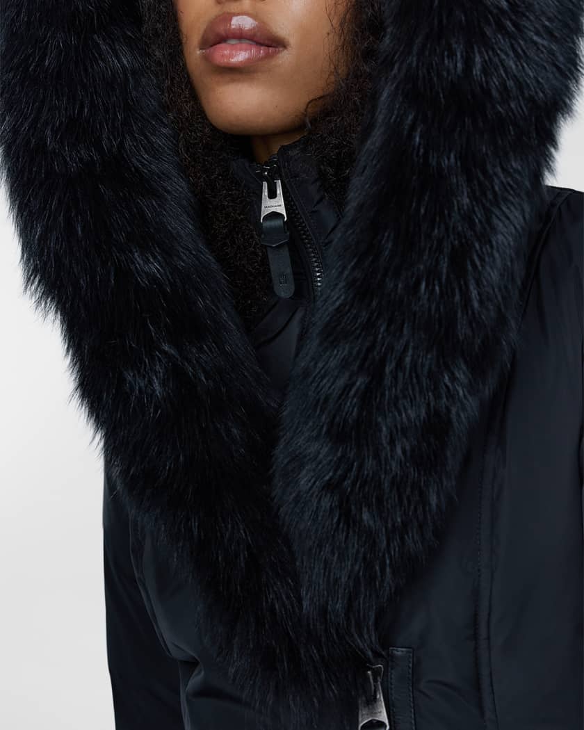 Kay Layered Parka Coat w/ Shearling Trim